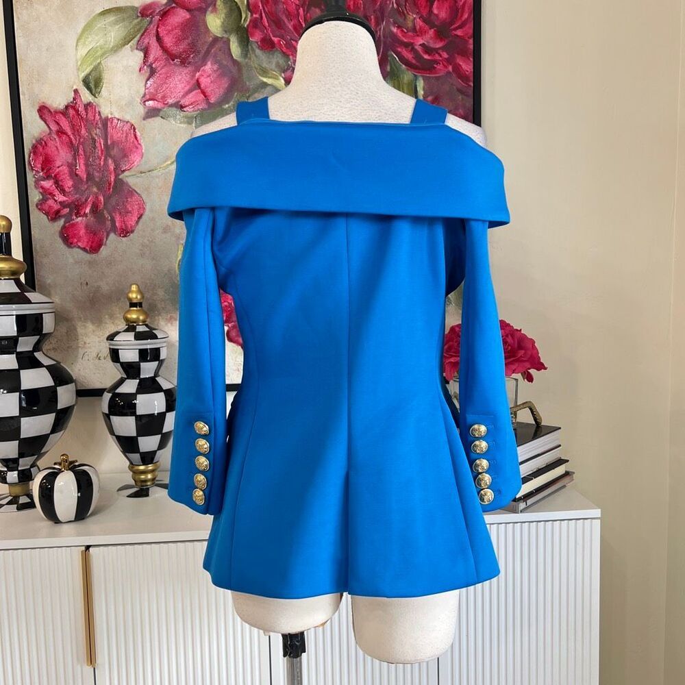 Boston Proper Alexia Admor Cobalt Blue Double Breasted Off Shoulder Blazer Size - Picture 4 of 6